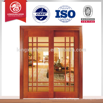 Porta de porta deslizante porta de madeira com portas de vidro
